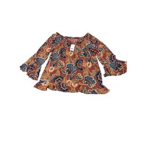 Willow + Root Floral Bell Sleeve Off Shoulder Blouse Multi Color Size M MSRP $36